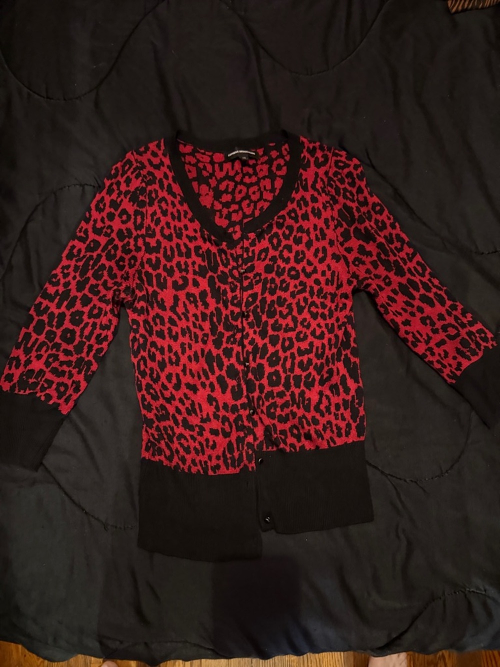 Red and Black Leopard Print Cardigan